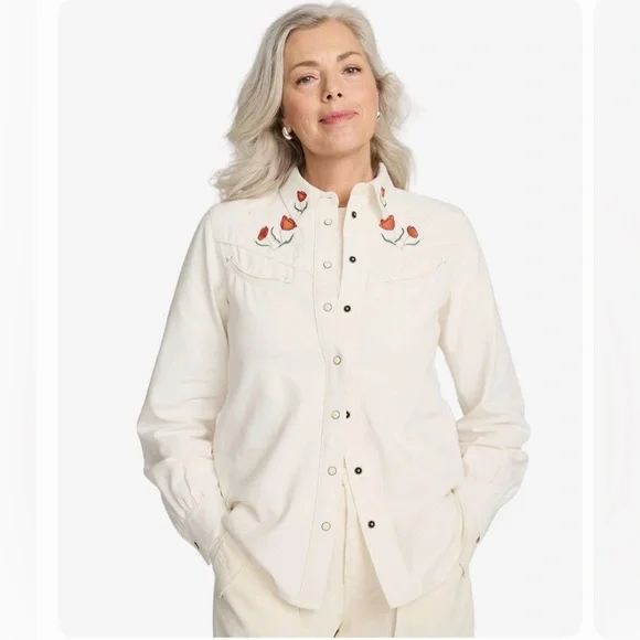 NWT Pendleton Western Embroidered Button Down Ecru - Picture 3 of 11